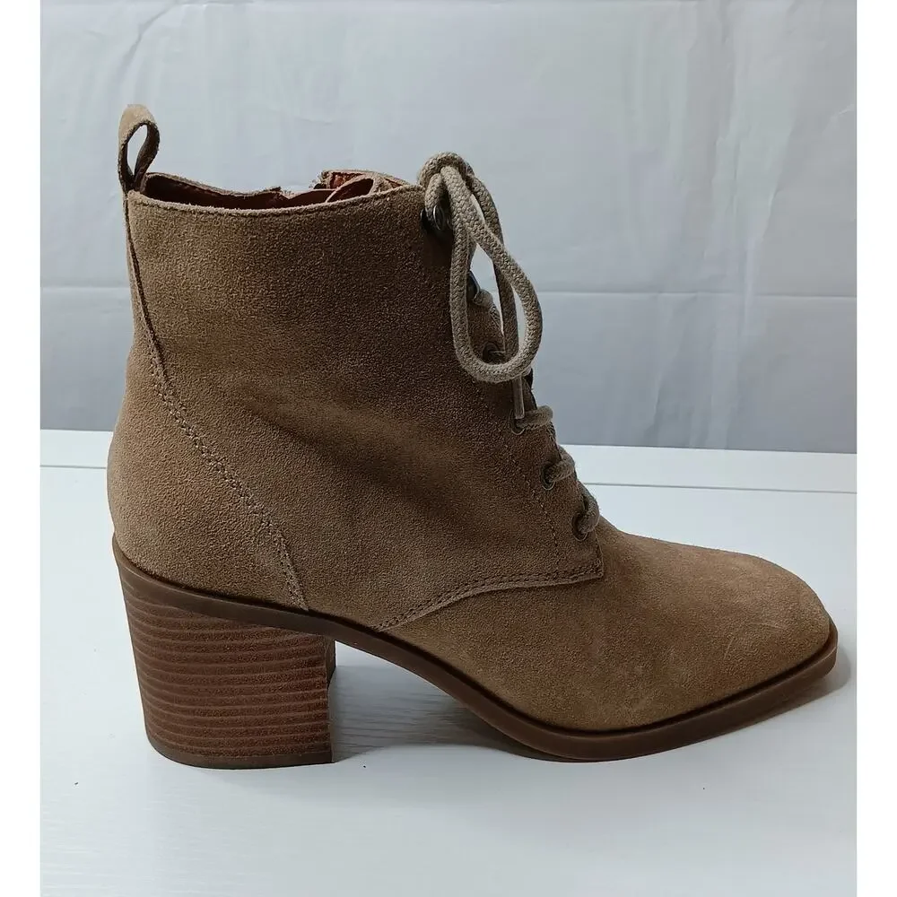 Lucky Brand Wadil Stone Taupe‎ Suede Leather Lace up Combat Ankle Boots Booties